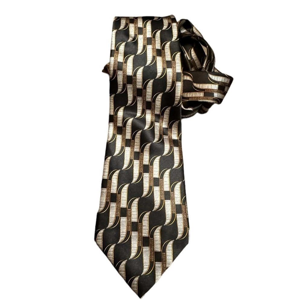RARE LANVIN PARIS Renaissance 100% Silk Luxury Navy Blue Gray Gold Men's Necktie